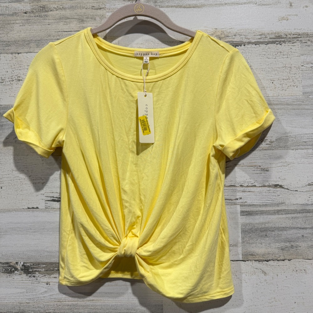 Copper Key Front Knot Tee Girls L 12/14 Yellow Short Sleeve Summer Basic NWT